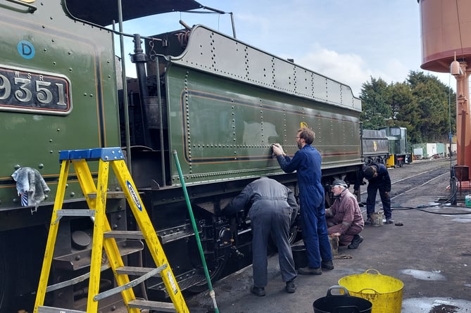 Readying the engine to pull the first train into Minehead for two years