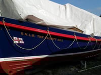 A lifeboat back in Watchet  harbour after 80 years