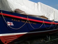 A lifeboat back in Watchet  harbour after 80 years