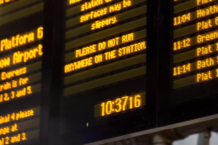The departures board at Paddington Station, London.