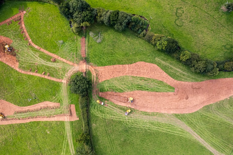 Birds-eye view of the earthworks underway on the Holnicote Estate on Exmoor