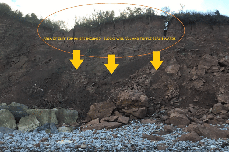 The section of West Beach at risk from a cliff fall