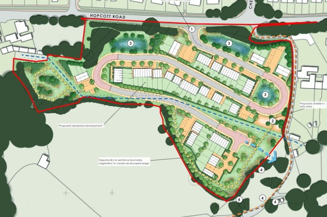 Masterplan of proposed development of 60 homes on the A39 Hopcott Road in Minehead