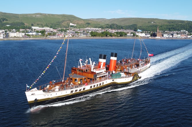 Waverley leaving Largs on the Firth of Clyde