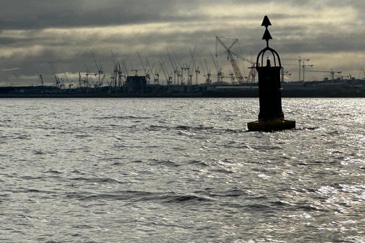 View of the Hinkley Point C construction site from the Bristol Channel