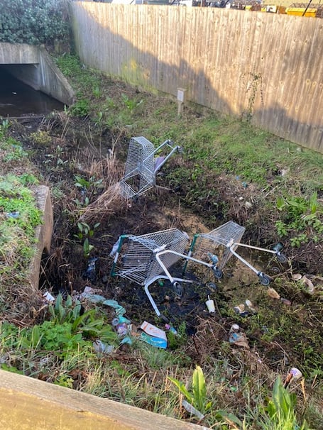 Morrisons trolleys pictured discarded by the steam railway