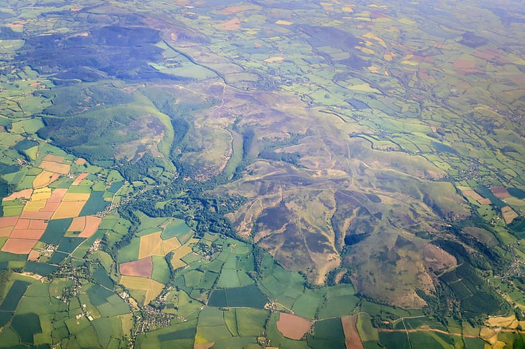 An arial photograph of the Quantock Hills