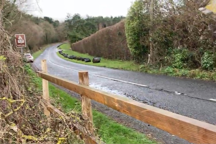 The closed B3191 Cleeve Hill, seen from the Blue Anchor side