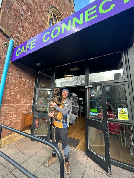 charity walker costal walk Tim Jones dog Monty Cafe Connect Minehead