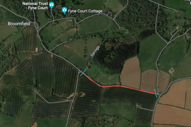 The site of a nearby cordoned off road marked in red