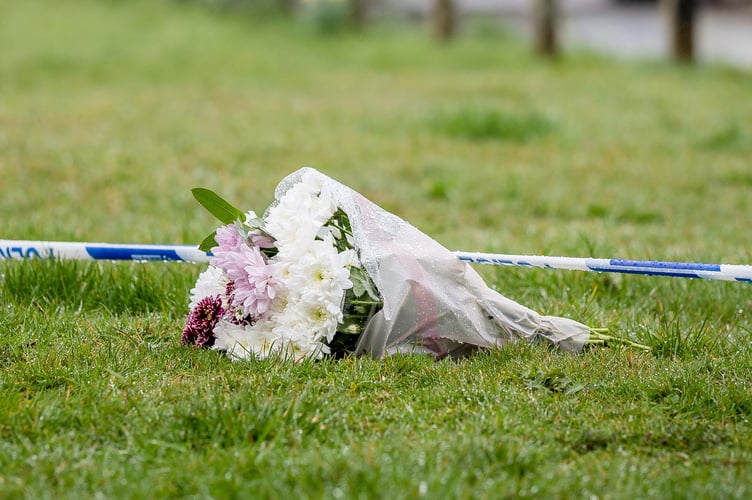A police cordon on the scene in Broomfield, Bridgwater,where a man has been arrested on suspicion of murder following the death of a woman in her 80s. March 29 2023.