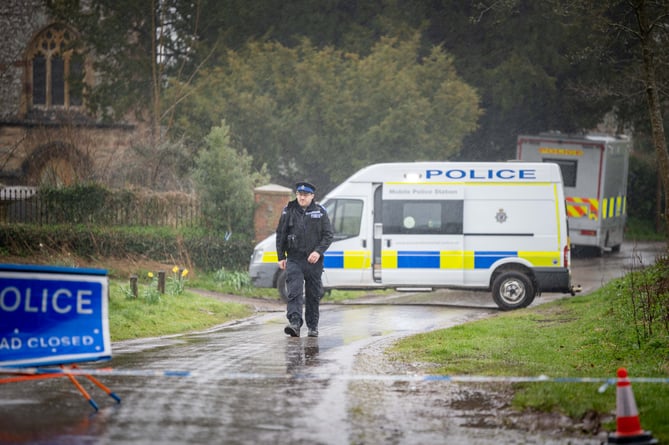 A police cordon on the scene in Broomfield, Bridgwater,where a man has been arrested on suspicion of murder following the death of a woman in her 80s. March 29 2023.
