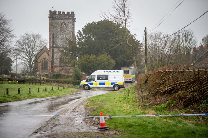 A police cordon on the scene in Broomfield, Bridgwater,where a man has been arrested on suspicion of murder following the death of a woman in her 80s. March 29 2023.