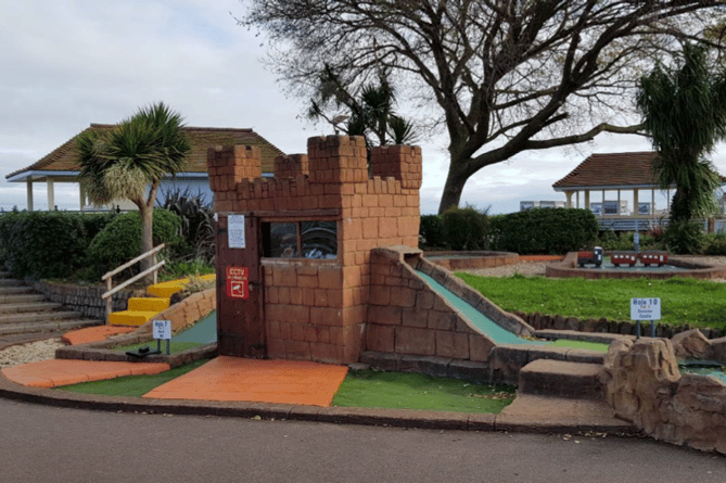 The replica crazy golf course Dunster Castle which may be replaced by a lighthouse on Minehead seafront.