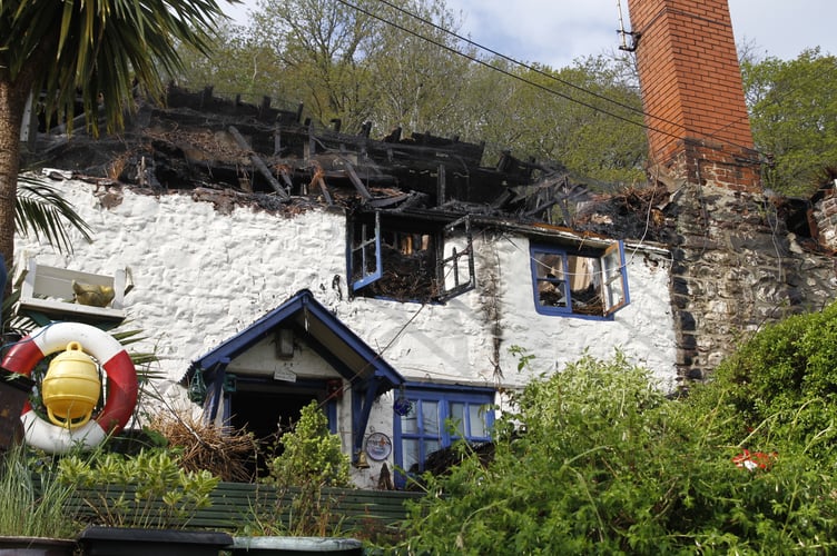 One of the cottages in Porlock Weir destroyed in an overnight fire.