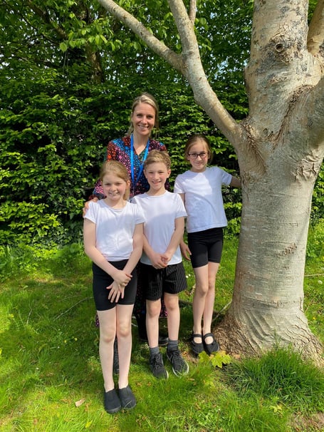 New head Jo Smith with some of the pupils of St Dubricious School, Porlock.