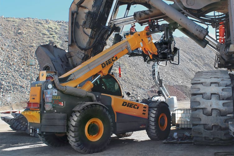 A telehandler vehicle working on a mining site A39 Carhampton fire