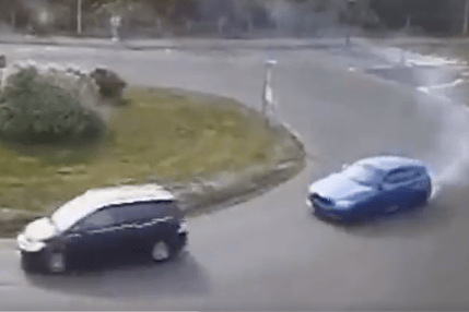 The driver of the car on the right was fined for 'drifting' on this Minehead roundabout.