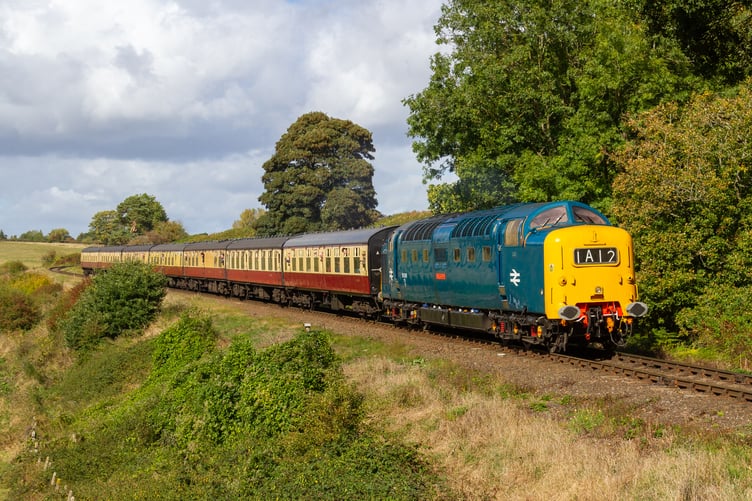 A diesel locomotive on the West Somerset Railway.