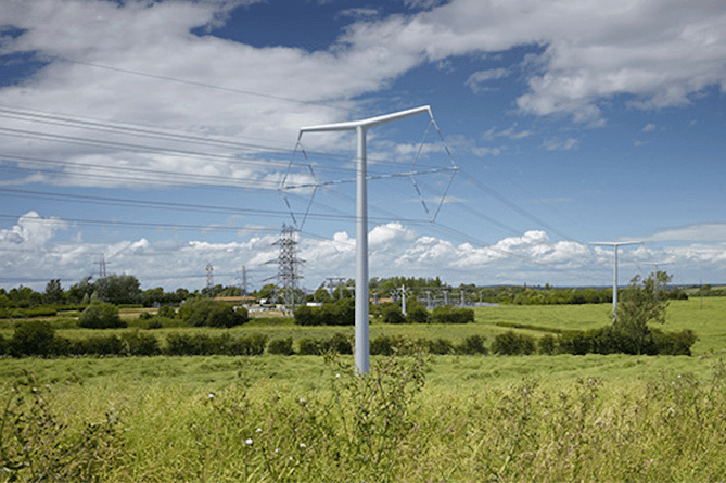 One of the new T pylons for the Hinkley Connection project.