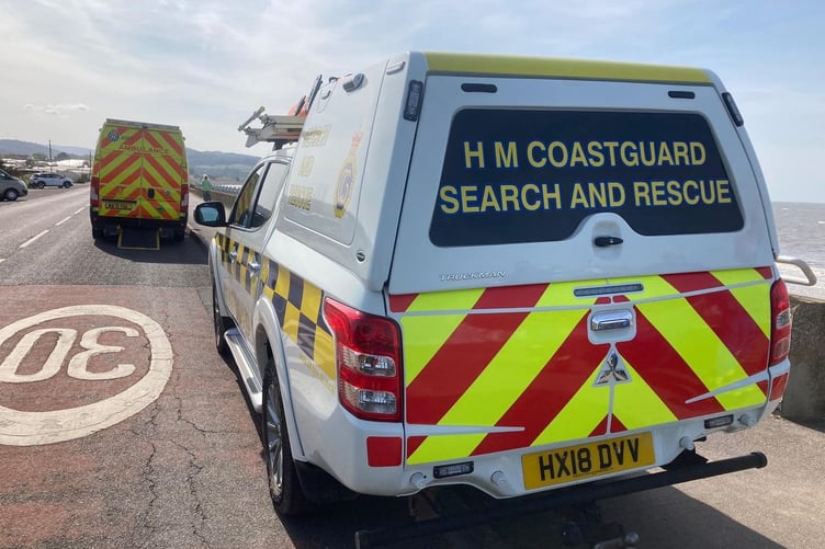 Watchet Coastguard vehicles on Blue Anchor sea front during Monday’s medical emergency.