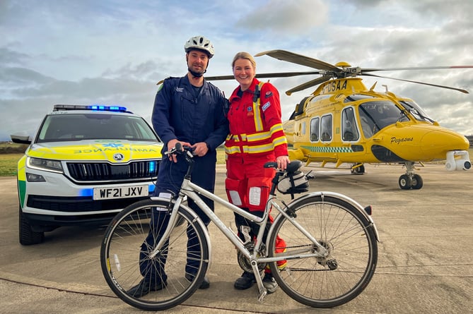Dorset and Somerset Air Ambulance crew members Tom Gee and Amy McGufficke are encouraging people to sign up for the ‘Race from the Base’ event.