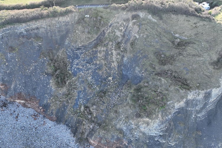 Cliff erosion close to the B3191 road in Cleeve Hill, Watchet.