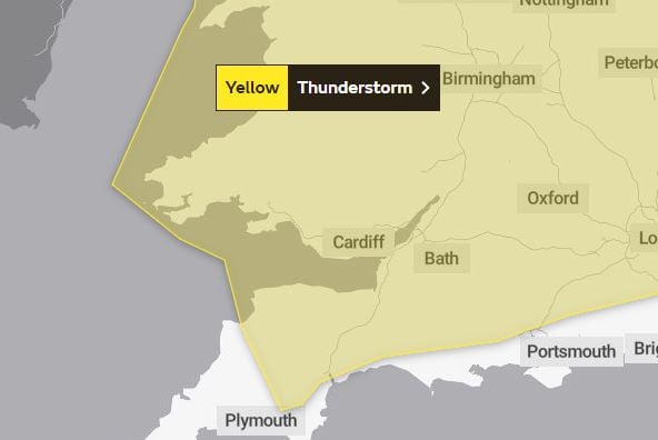 Met office thunder storms warning for Sunday