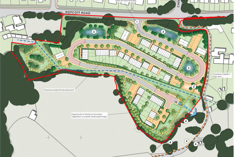 An indicative plan of how a site south of Hopcott Road, Minehead, could be developed.