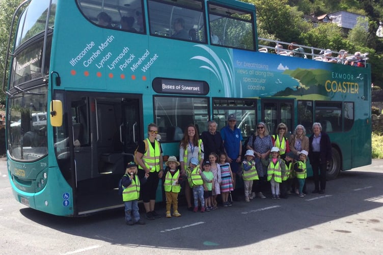 Porlock Abbeyfield residents and Oaks Nursery children explored the West Somerset coastline on a trip on the Exmoor Coaster bus.