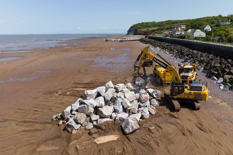Rock armour on the beach at Blue Anchor