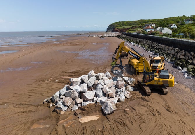 Rock armour on the beach at Blue Anchor