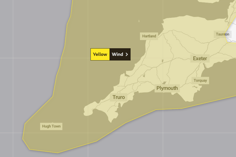 The Met Office has issued a yellow weather warning for wind across the South West and parts of Wales