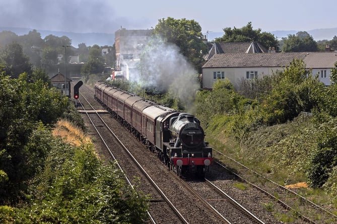 Jubilee class steam locomotive No 45596 Bahamas which is bringing passengers from London for a steam train ride on the West Somerset Railway.