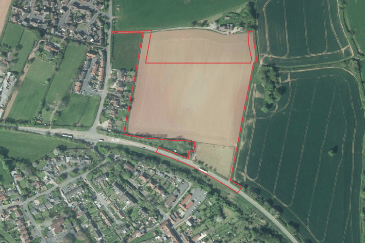 The F and G Jeanes proposed housing site in Nether Stowey is edged in red.