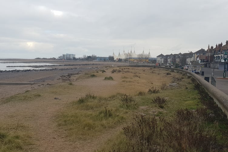 Minehead beach, looking toward Butlin's, where dogs are proposed to again be banned during the tourism season.