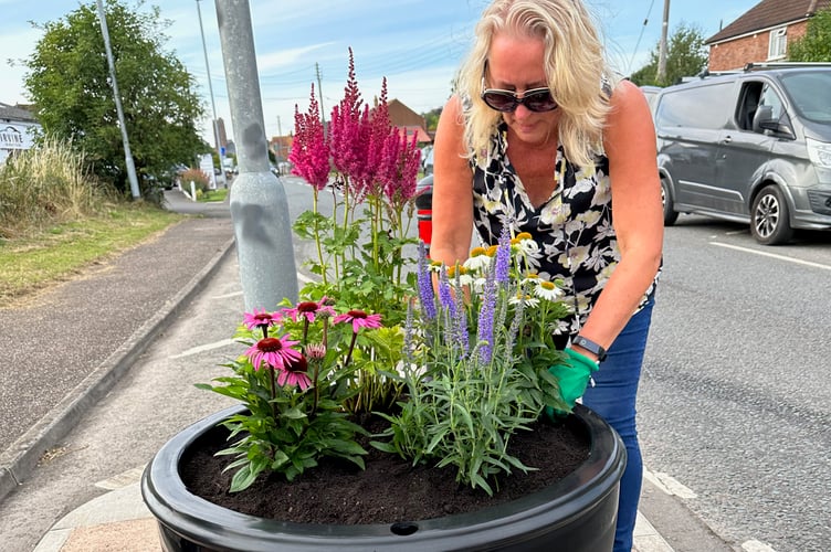 One of the new Cannington in Bloom planters being made ready.