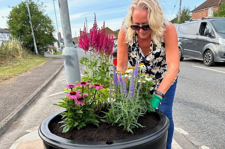 One of the new Cannington in Bloom planters being made ready.