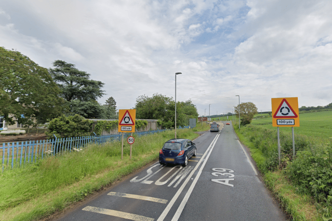 The stretch of A39 near Washford which was closed when a cyclist was injured on Thursday.
