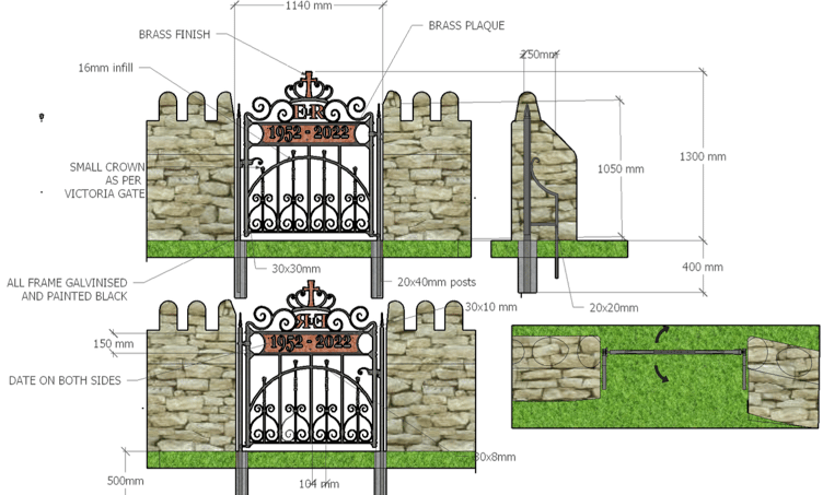 The design of Bicknoller's Queen Elizabeth II Memorial Gate.