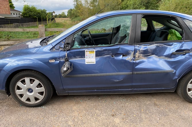 Nine vehicles were left damaged by a rampage which carried on from the town with police in pursuit