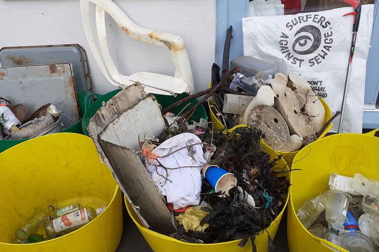 Some of the litter and debris collected at the Watchet Beach Clean.