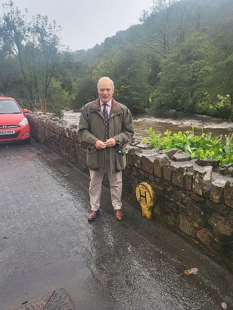 High Sheriff of Somerset Robert Drewett visiting Dulverton weir and leat.