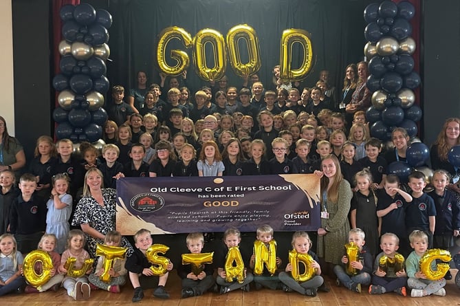 Old Cleeve School pupils and staff celebrate a 'good' rating from Ofsted.