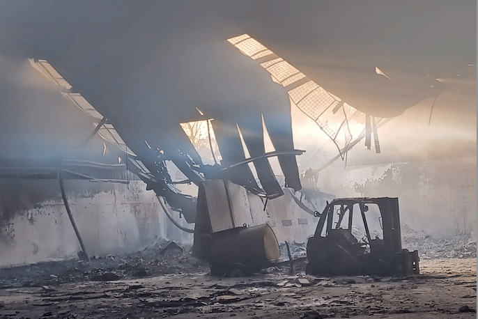 Parts of the roof have collapsed after a fire in Taunton's recycling centre.