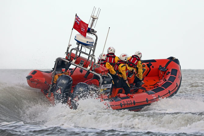 Minehead RNLI's new Atlantic Class Lifeboat B-939 Penny II gives a demonstration at the official opening of the town's revamped lifeboat house.