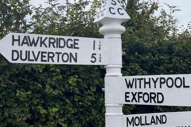 The restored Withypool fingerpost.