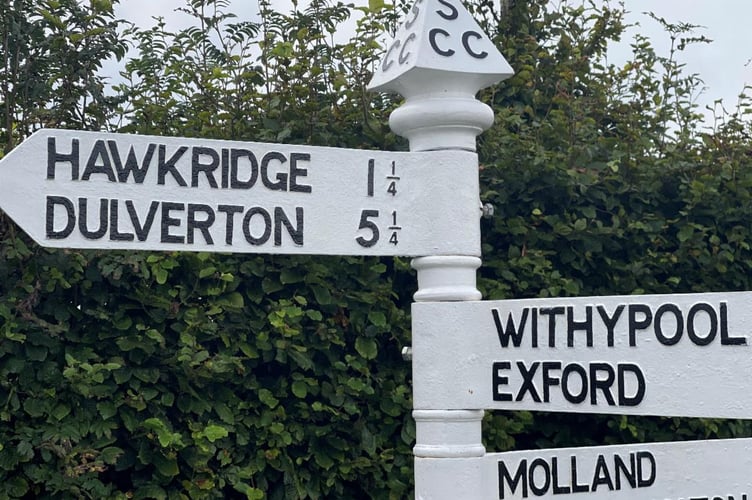 The restored Withypool fingerpost.