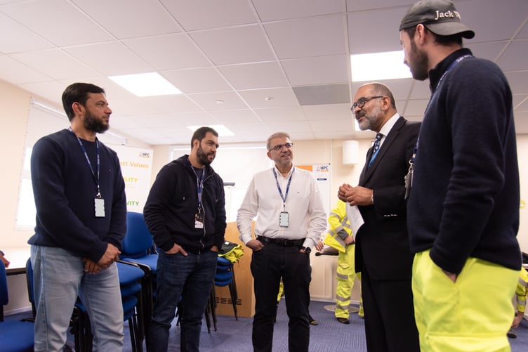 Lord-Lieutenant of Somerset Mohammed Saddiq meets with workers from the Christian and Muslim communities on the Hinklley Point C site.