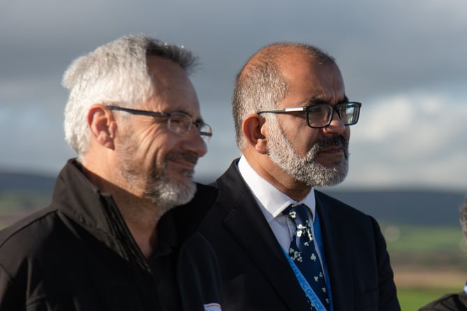 Hinkley Point C lead chaplain Ewen Huffman (left) talks with Lord Lieutenant of Somerset Mohammed Saddiq about the spiritual support available on site.